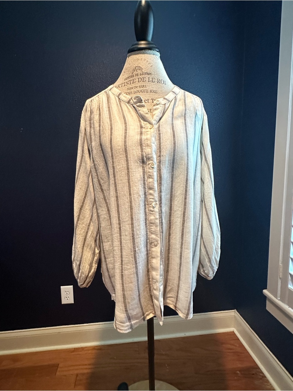 Lucky Brand Cream and Gray Striped Top
